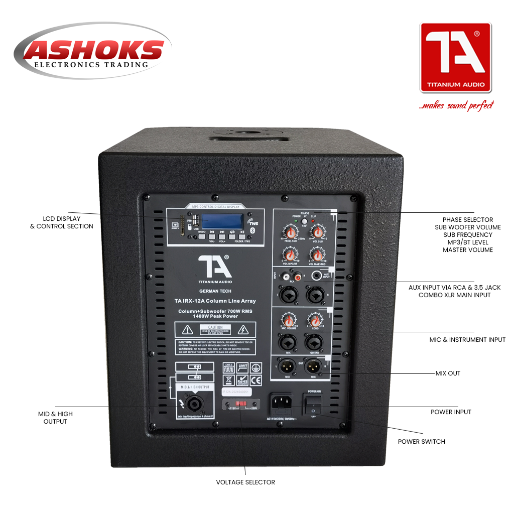 Titanium Audio IRX-12A Colum Line Array (RMS power 700W/Peak Power 1400W) / Column + Subwoofer