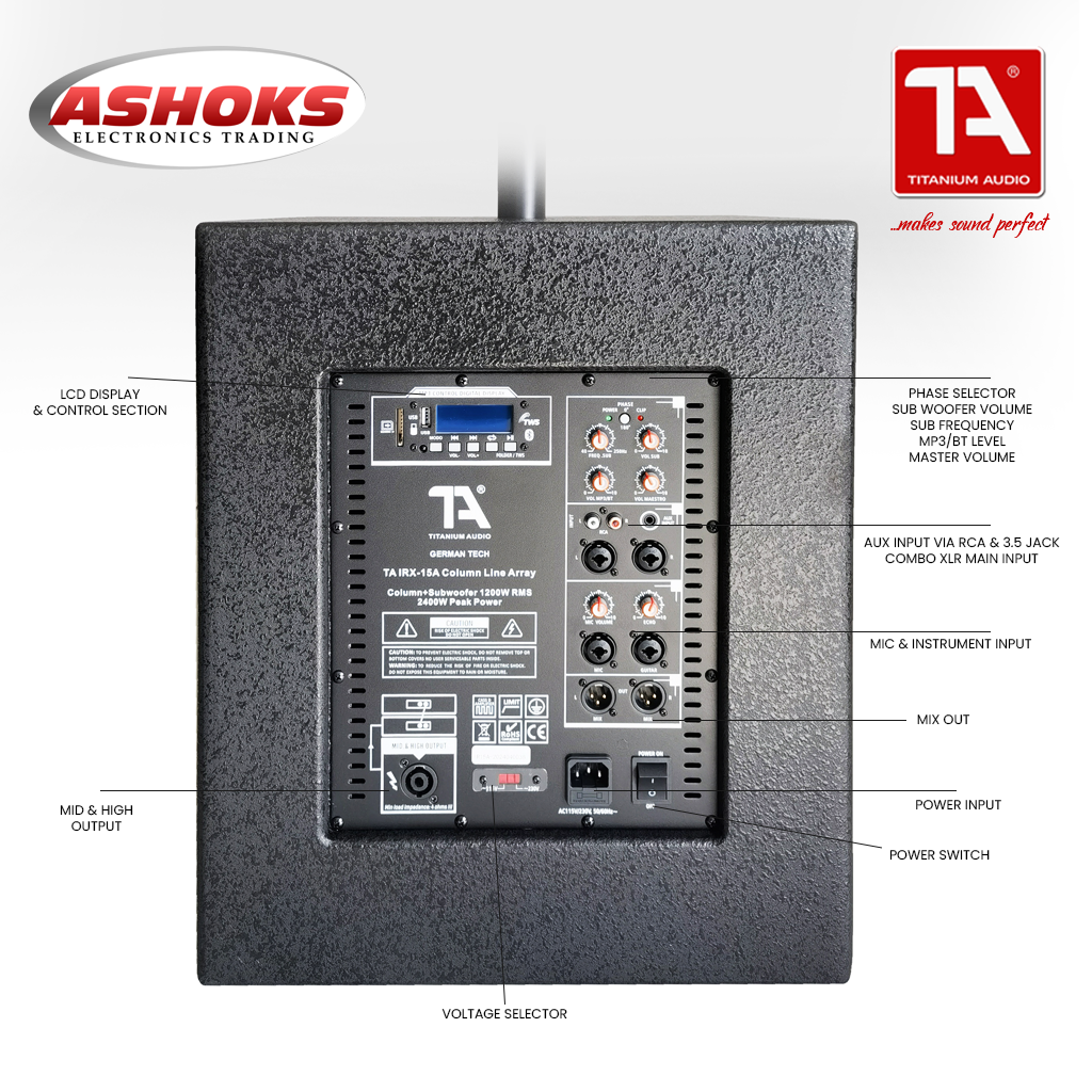 Titanium Audio IRX-15A Column line Array / column + subwooofer / 1200w RMS power / 2400W Peak power