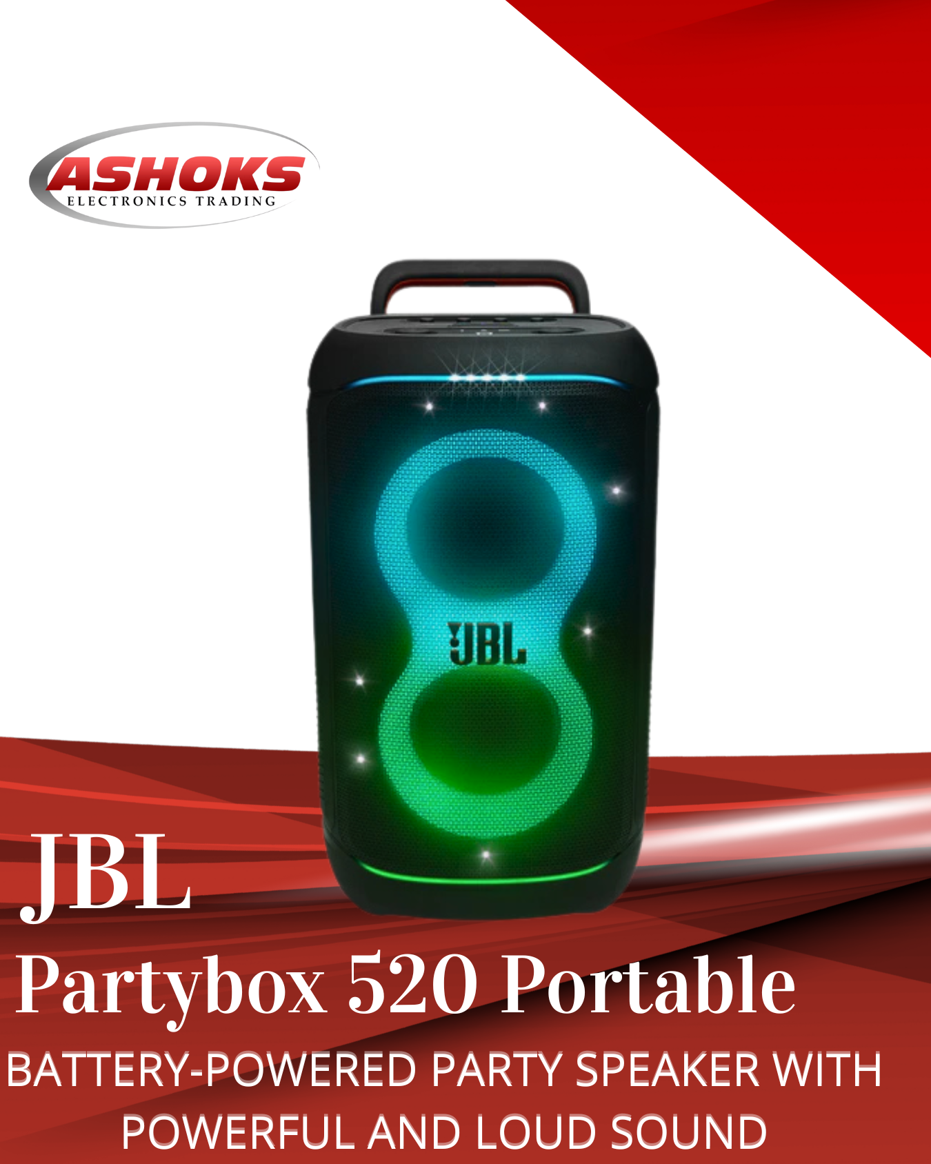 JBL Partybox 520 Portable battery-powered party speaker with powerful and loud sound