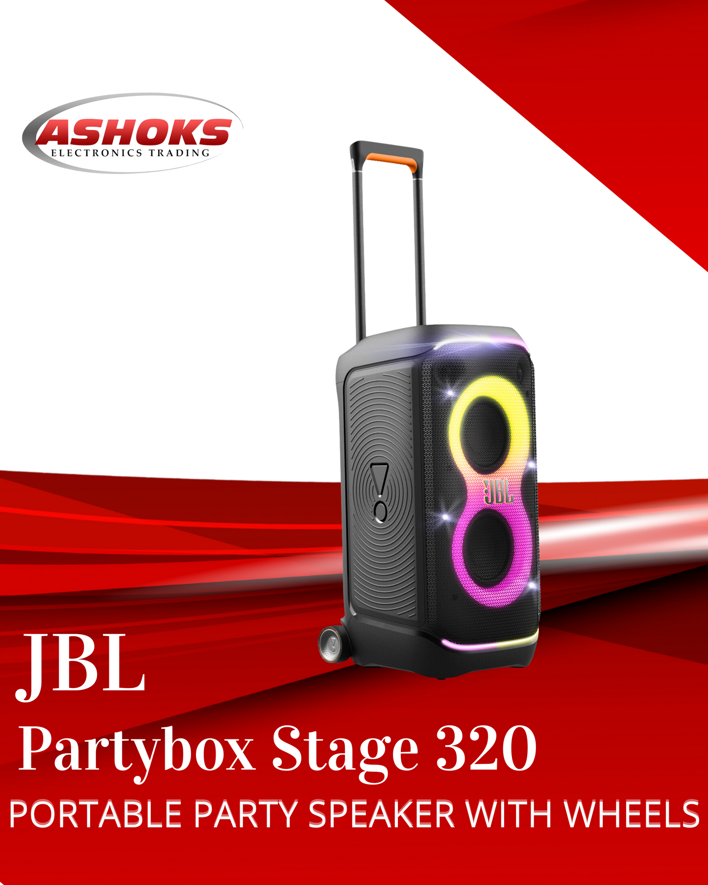 JBL PARTYBOX STAGE 320 PORTABLE PARTY SPEAKER WITH WHEELS