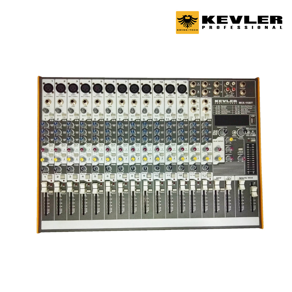 Kevler Mix-16BT Mixer/ 16Channel Compact Mixer/Built-in 24 BIT Digital Effects/2 AUX Output