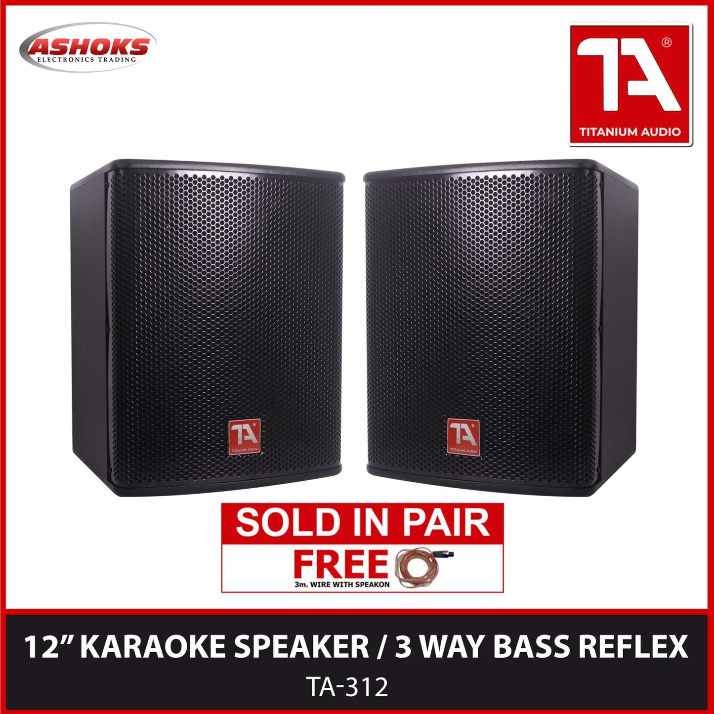 TA 312 12 inches 3 Way Bass Reflex Karaoke Speaker System (SOLD IN PAIR)
