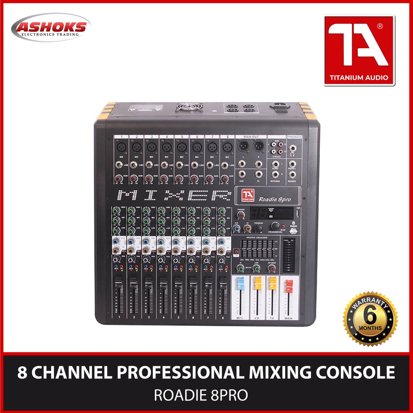 Titanium Audio Roadie 8Pro Curve 8 Channel Powered Mixer 32BIT EFFECTS