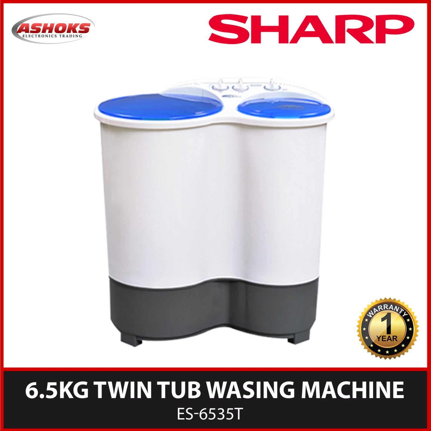 Sharp ES 6535T 6.5 kg Twin Tub Washing Machine / Sharp Washing Machine ES 6535T / Sharp Washing machine / Sharp