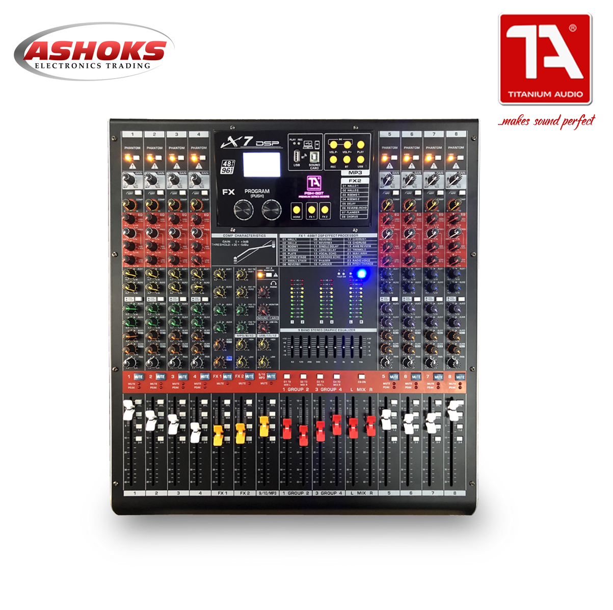 Titanium Audio PSM 8BT / X7 DSP Effects / 8 Channel 4 BUS Mixer / Bluetooth / Psm 8Bt / Titanium Audio