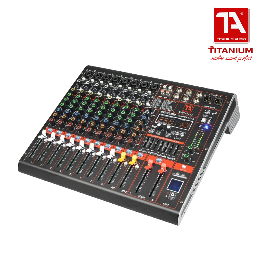 Titanium Audio Master 8BT / Professional 8CH Mixer / 32 Bit DSP Effects / USB, Aux, Bluetooth input / Dual Band EQ