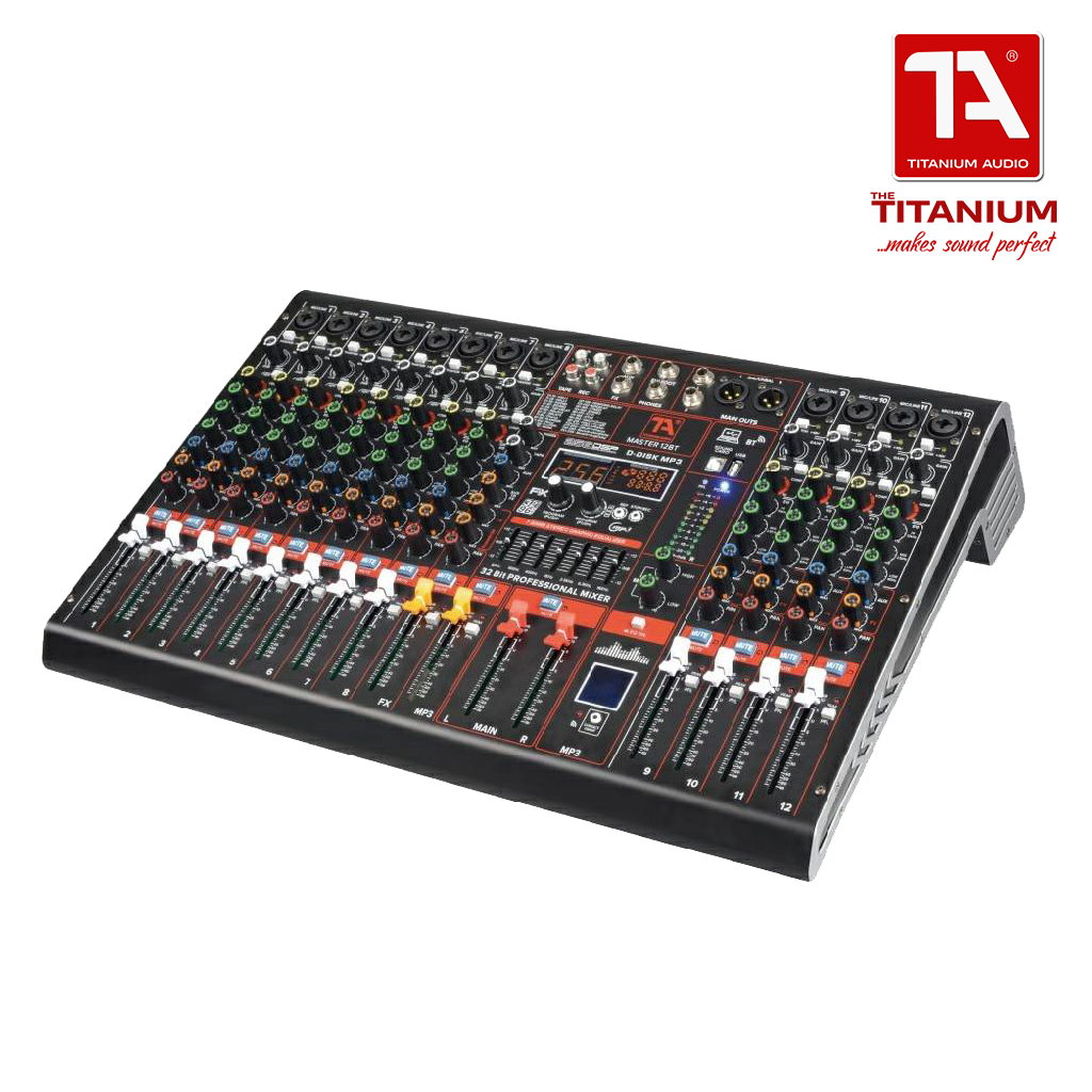 Titanium Audio Master 12BT / Professional 12CH Mixer / 32 Bit DSP Effects / USB, Aux, Bluetooth input / Dual Band EQ