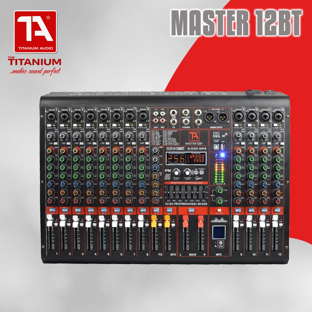 Titanium Audio Master 12BT / Professional 12CH Mixer / 32 Bit DSP Effects / USB, Aux, Bluetooth input / Dual Band EQ