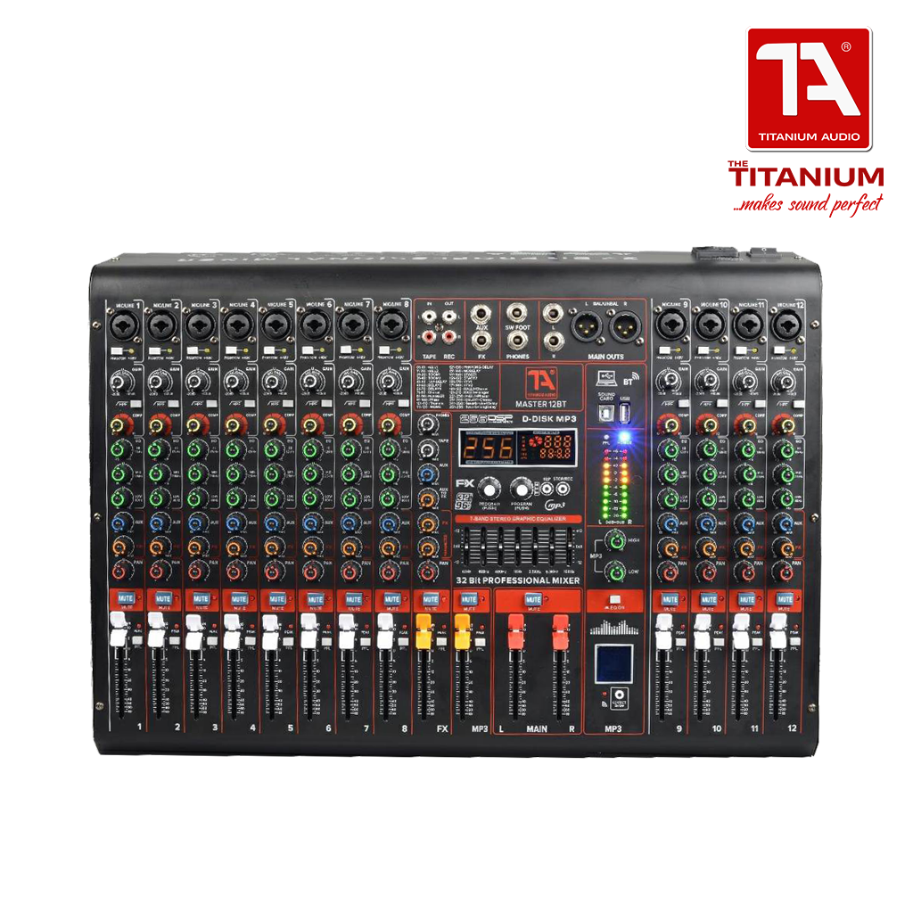 Titanium Audio Master 12BT / Professional 12CH Mixer / 32 Bit DSP Effects / USB, Aux, Bluetooth input / Dual Band EQ