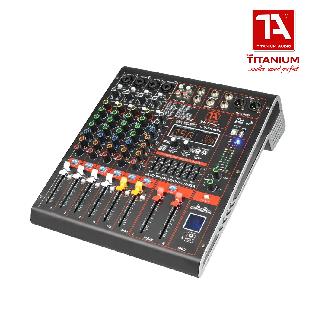 Titanium Audio Master 4BT / Professional 4CH Mixer / 32 Bit DSP Effects / USB, Aux, Bluetooth input / Dual Band EQ