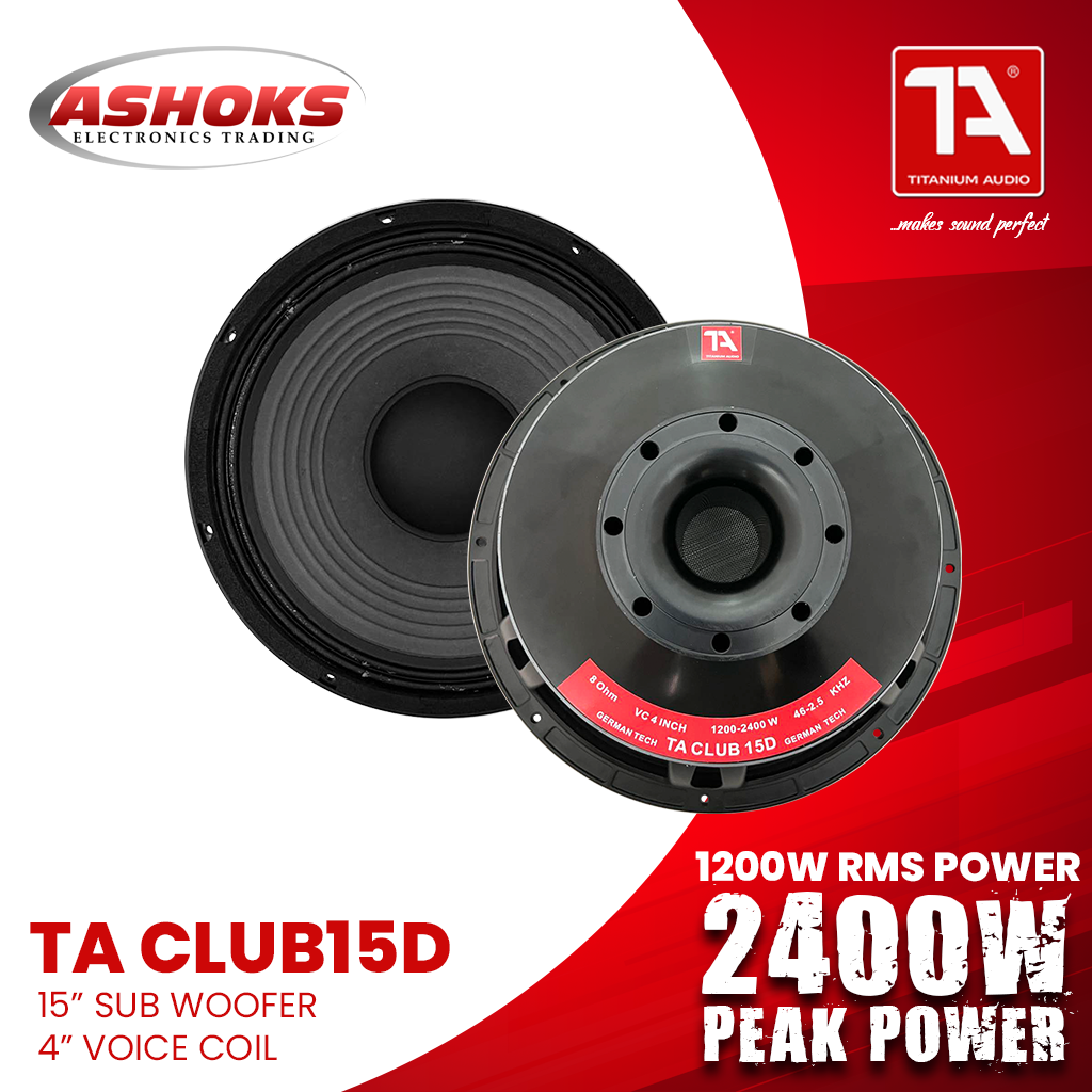 Titanium Audio Club 15D / 2400W RMS Power / 4 inch Voice Coil / Sub woofer / 15 inch / Subwoofer Speaker