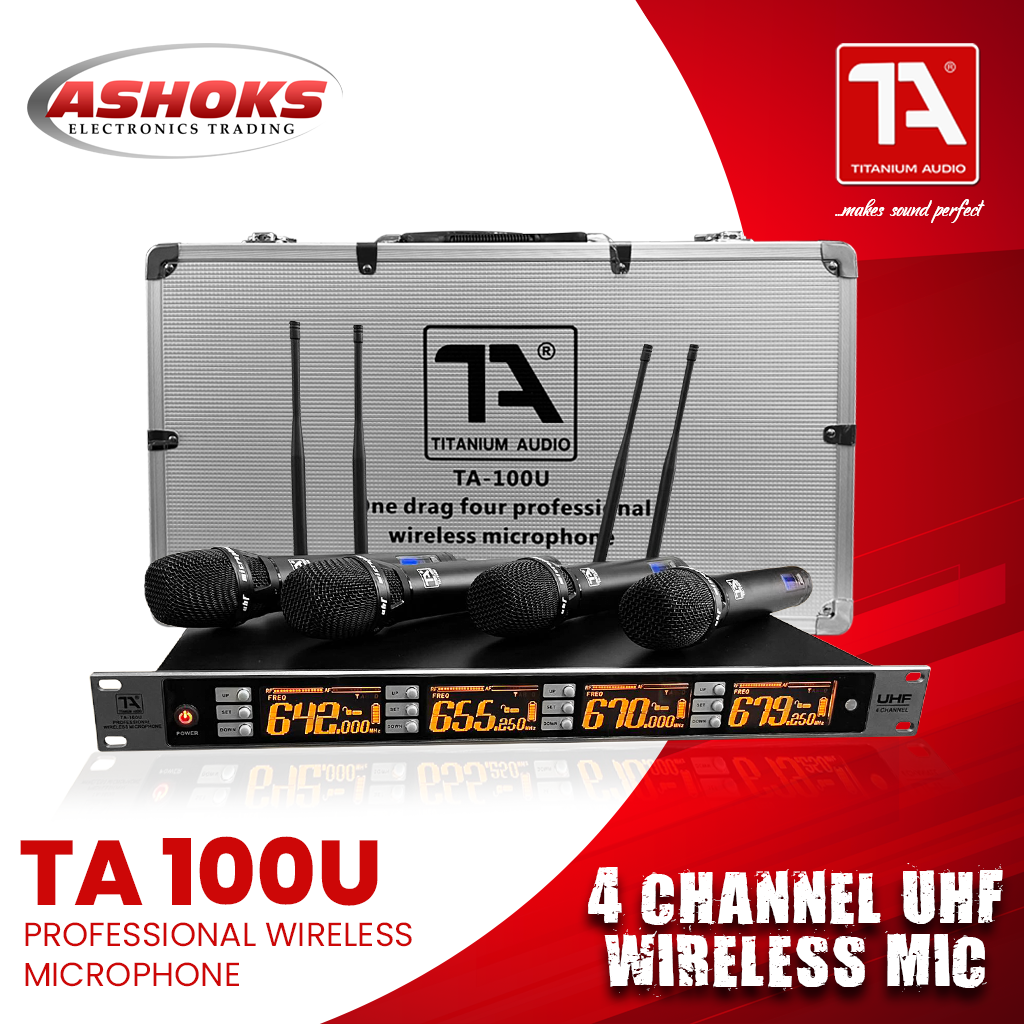 Titanium Audio 100U Wireless Microphone / 4 Channel UHF Wireless Mic / Professional Wireless Microphone / TA 100U