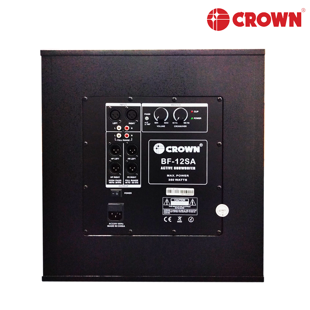 Crown BF 12SA Active Subwoofer / 350W / Karaoke Speakers / Volume level control / 12inch woofer / 4 to 8 Ohms / Crown