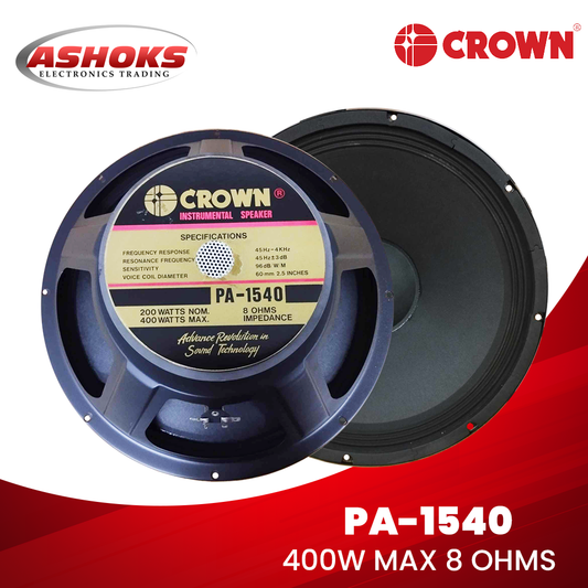 Crown PA1540/Crown Instrumental Speaker/ 15 inch 8 Ohms/400 Max Power/ Crown Speaker