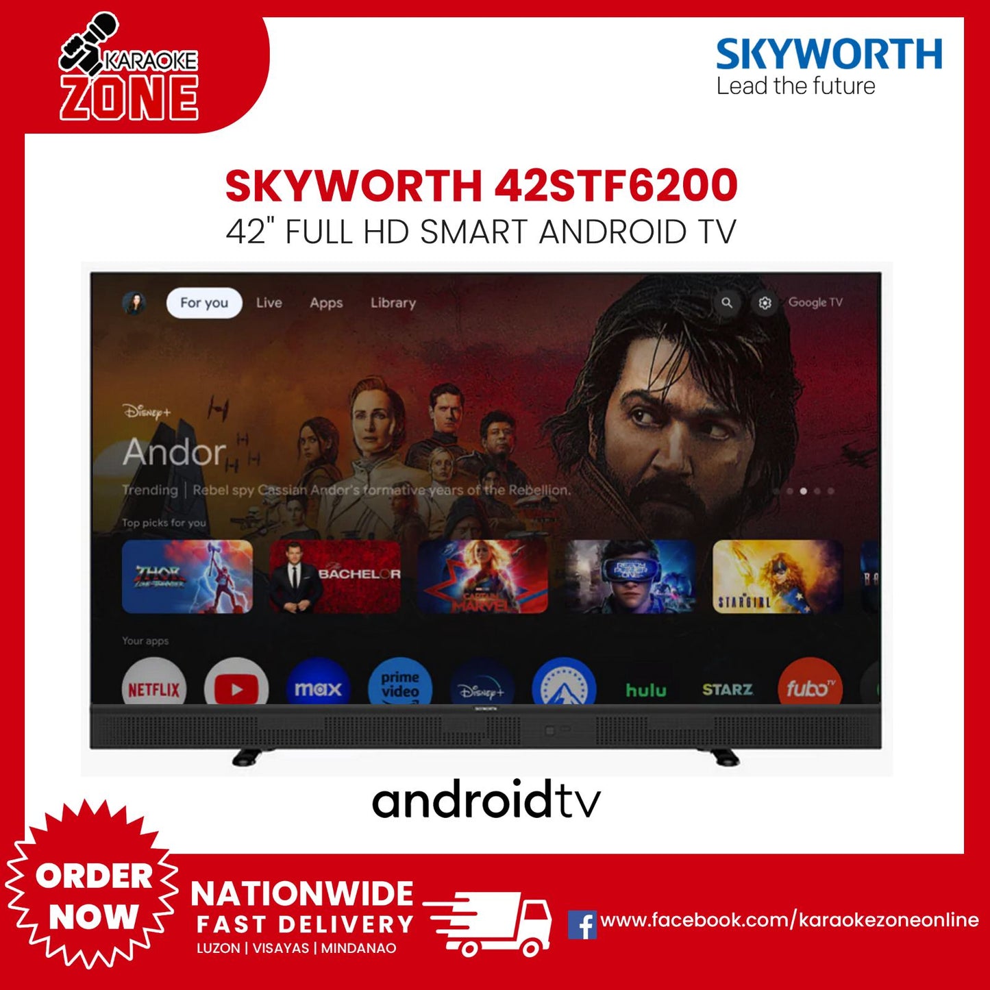 Skyworth 42STF6200 Smart Andriod TV / 42 inches / 2k Full HD / Dolby Audio / Google TV / HDR 10