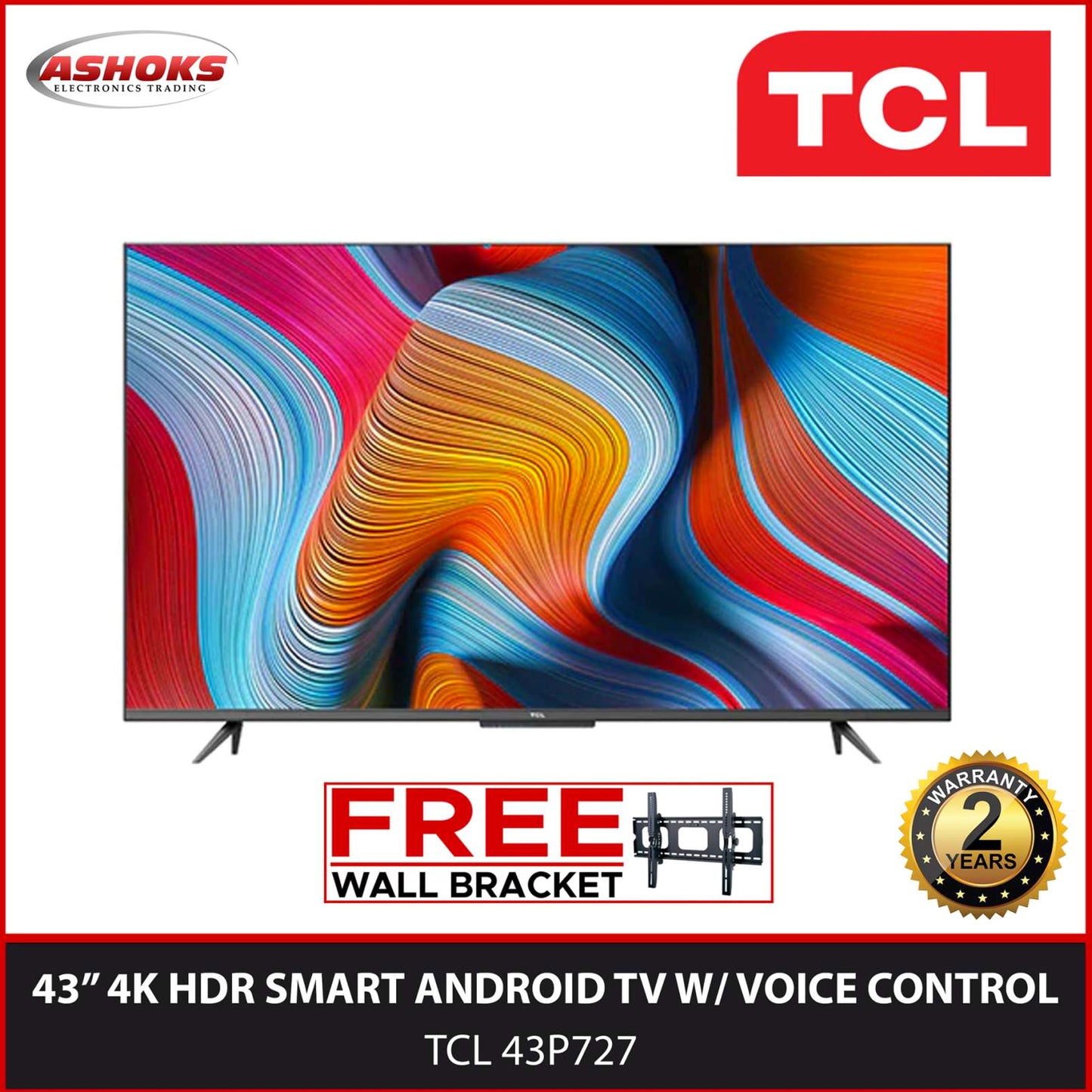 TCL 43P727 43 inch Smart Android TV / 4K HDR Dolby Vision Android Hands-free TV