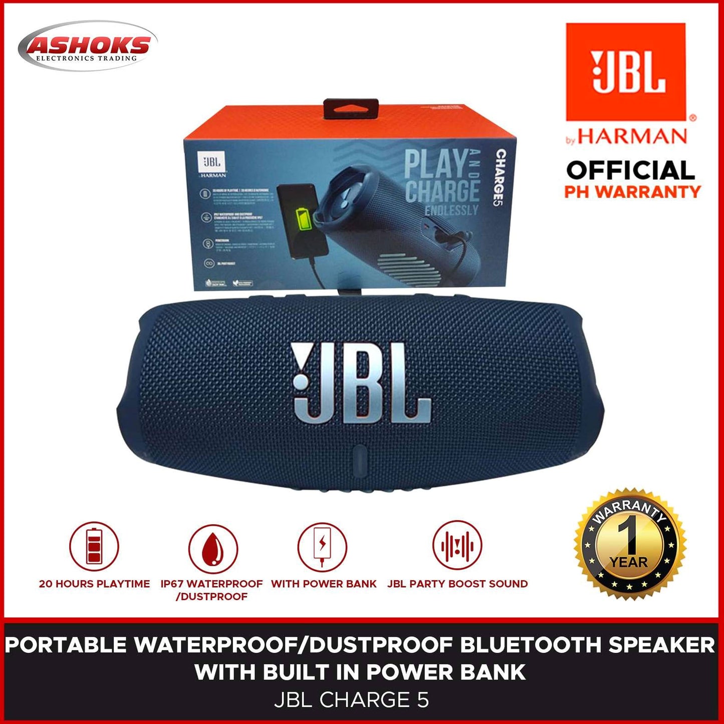 JBL Charge 5 Portable Bluetooth Speaker / Waterproof Speaker / Original