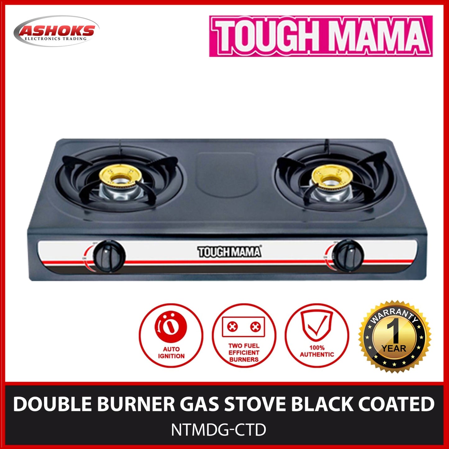 Tough Mama NTMDGS-CTD Double Burner / Gas Stove Black Coated / Dual Burner Gas stove / Gas Stove / Tough mama