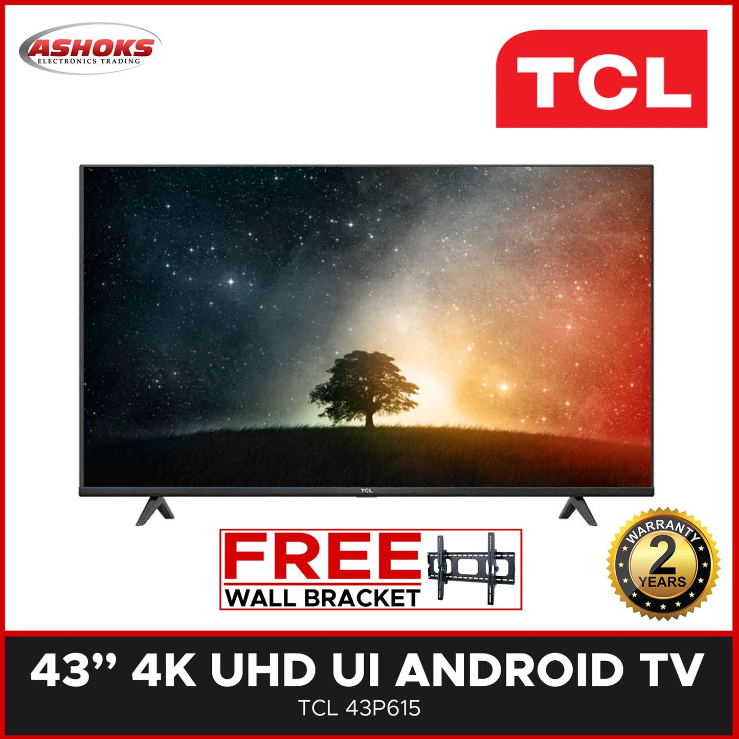 TCL 43P615 43 inch Smart Android LED TV / 4K UHD UI Android LED TV, YouTube, Netflix