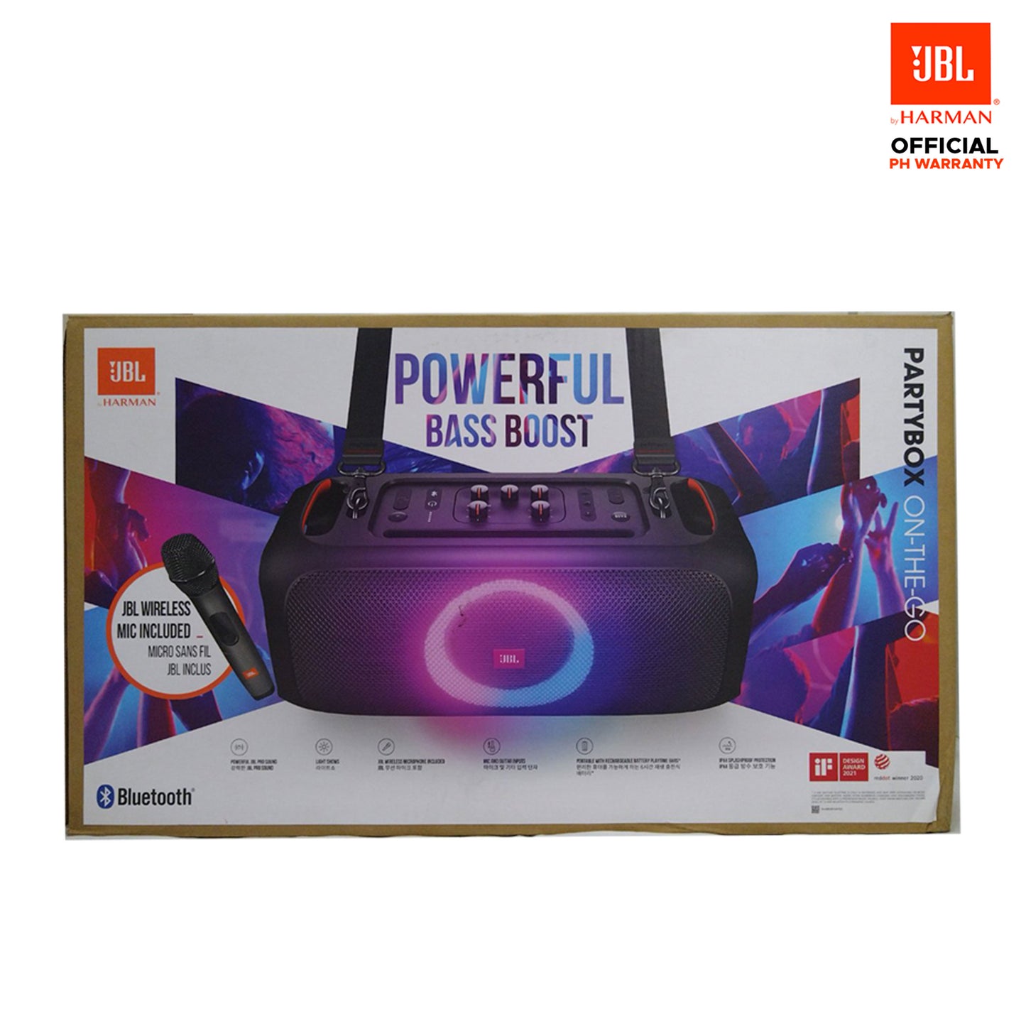 JBL Party Box On the Go Speaker / Portable party speaker with built-in lights and wireless mic / JBL