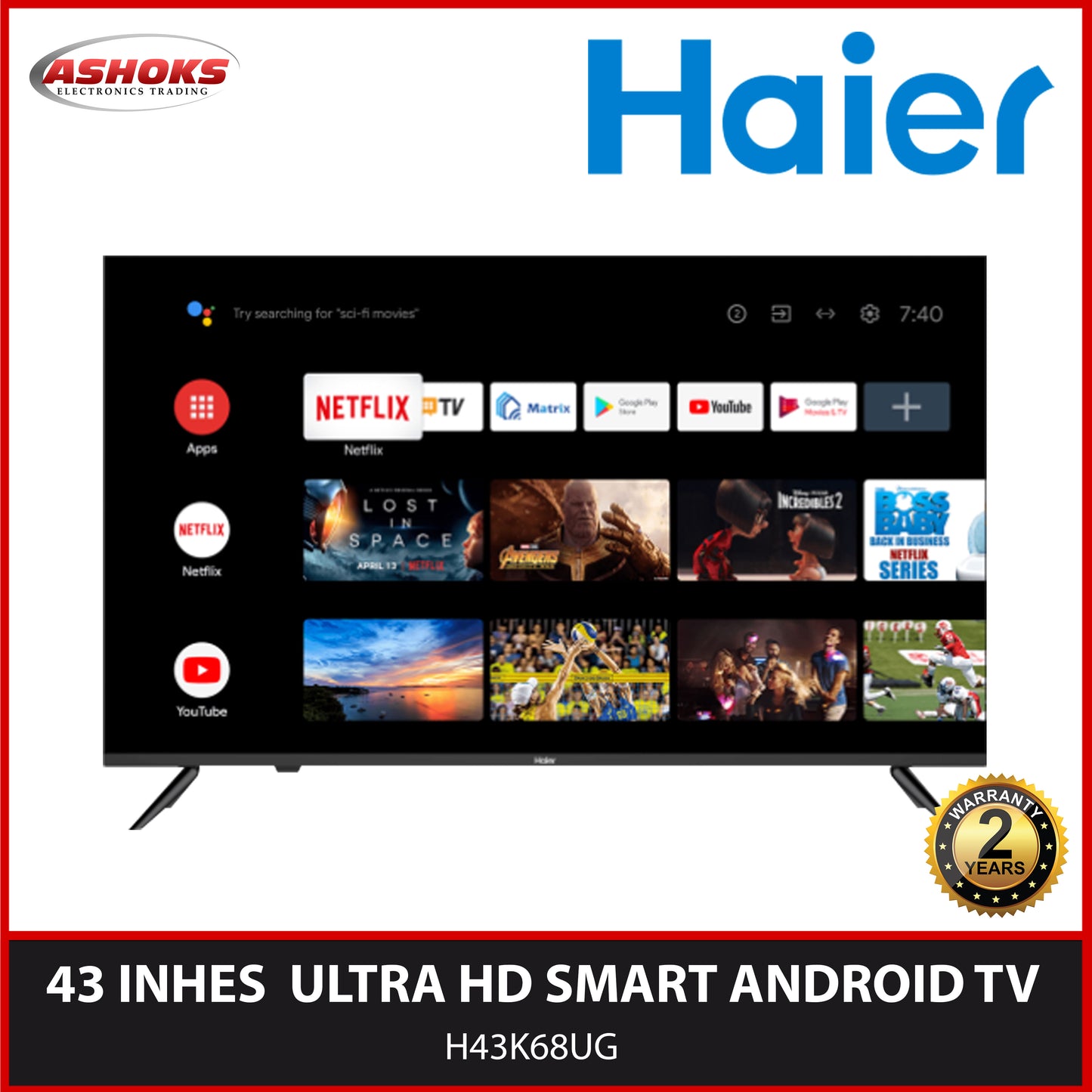 Haier H43K68FG 43inch Smart Android TV