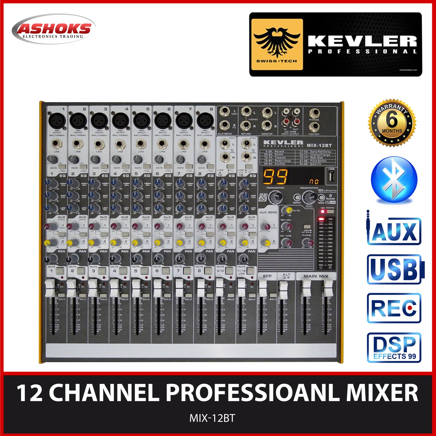 MIX-12BT Professional Mixer with 8 Channel Input