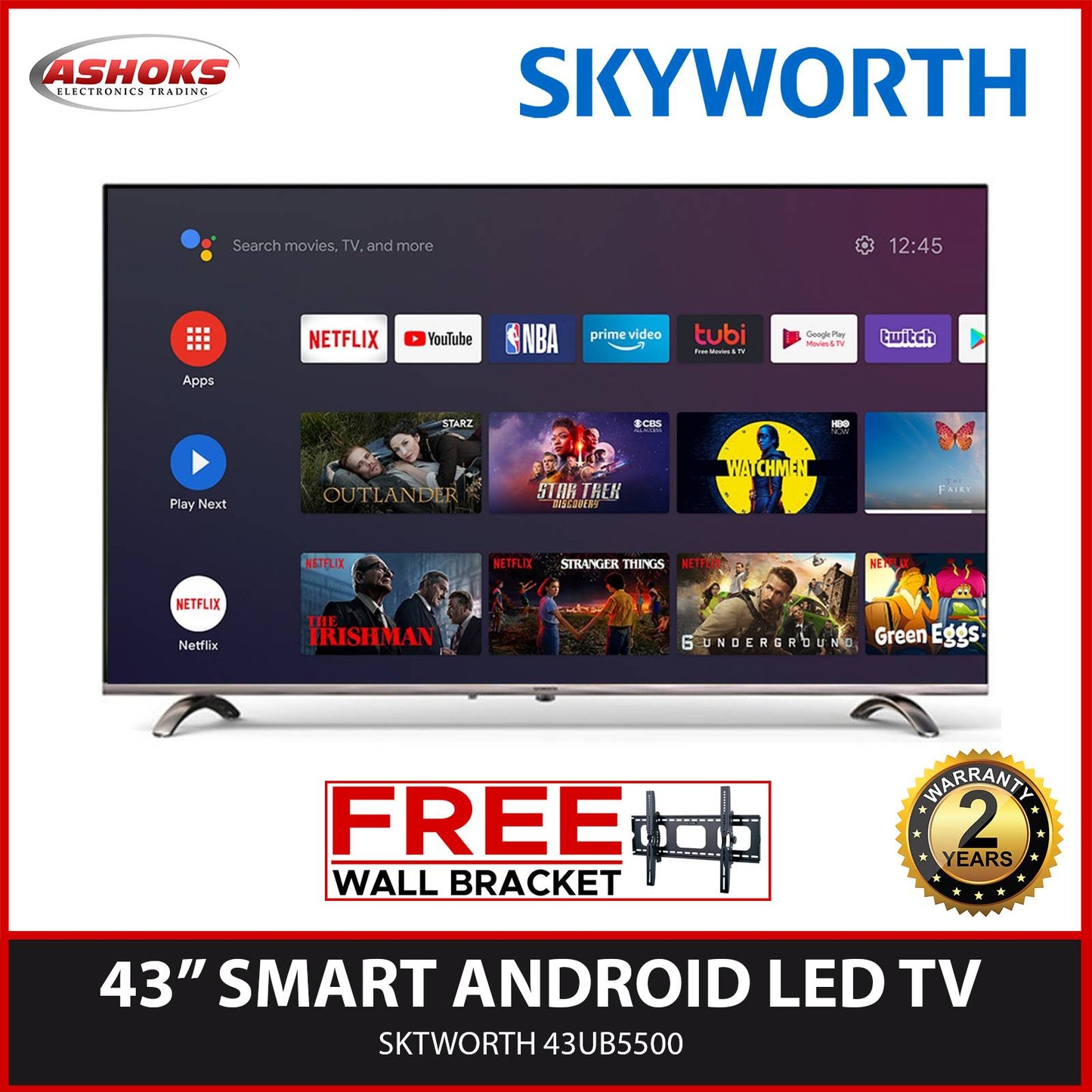 Skyworth 43UB5500 43 inch Smart Android Led Tv Netflix, YouTube