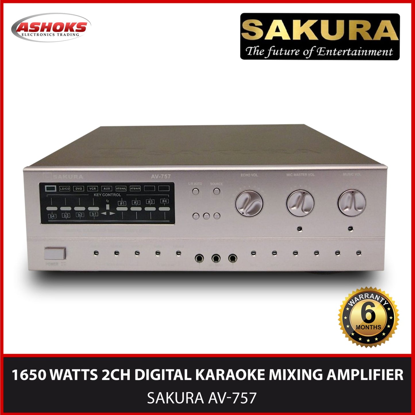 Sakura AV 757  2CH DIGITAL Karaoke Mixing Amplifier 1650 WATTS