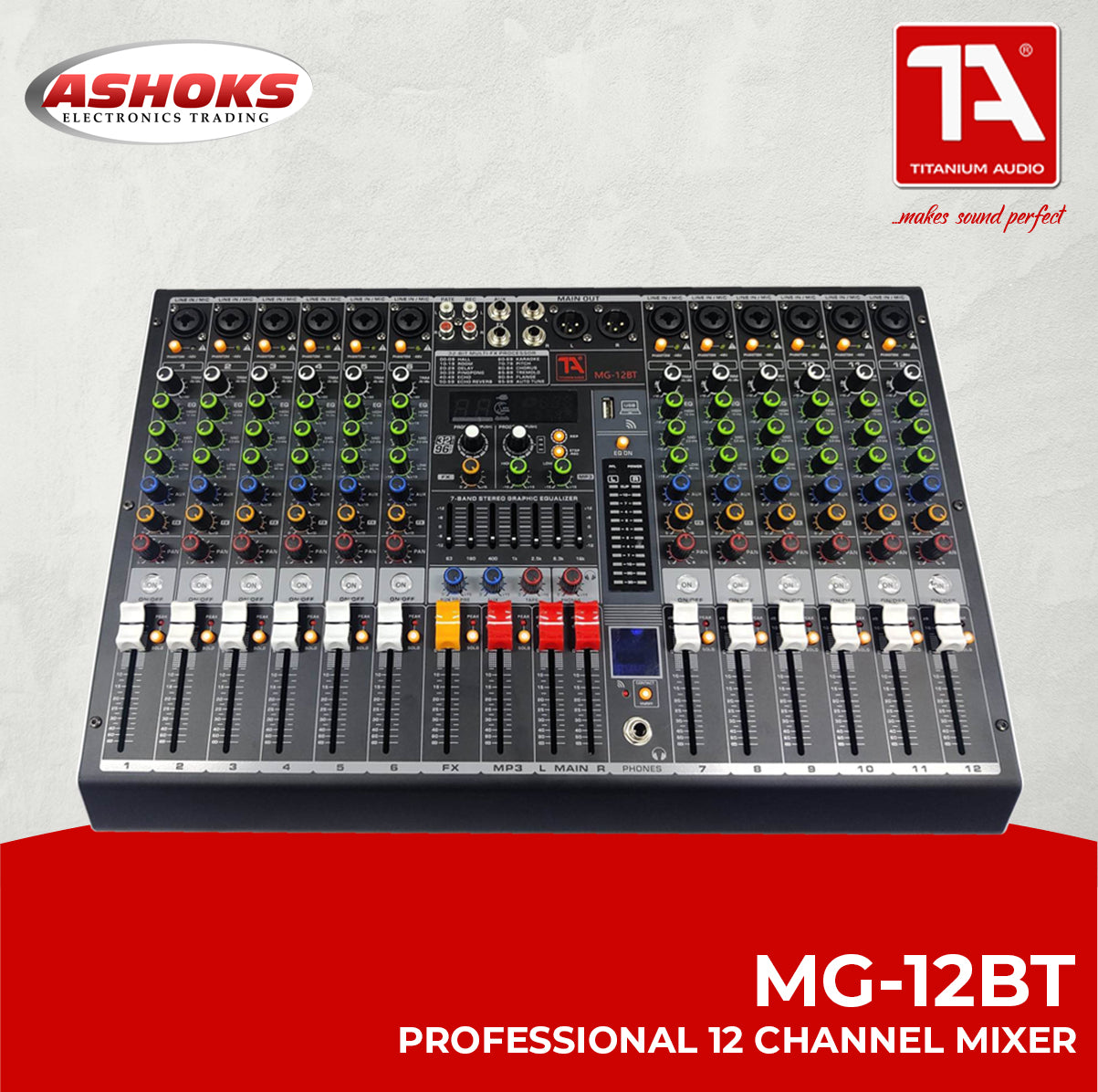 Titanium Audio MG-12BT Mixer Professional 6 Channel Mixer 32-BIT DSP Effects Mixer