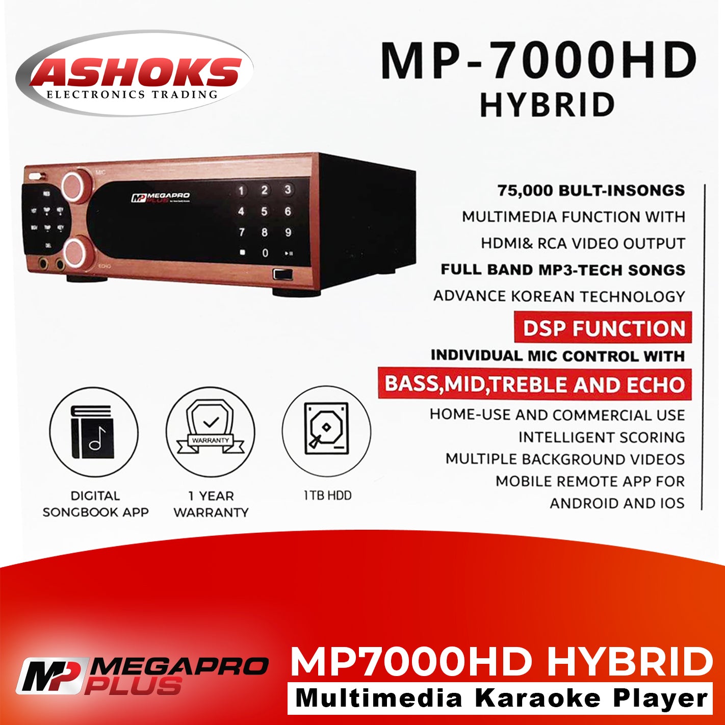 Megapro Plus MP 7000HD Hybrid Karaoke Player / 1TB HDD Player / with Songbook and Free Wired Mic