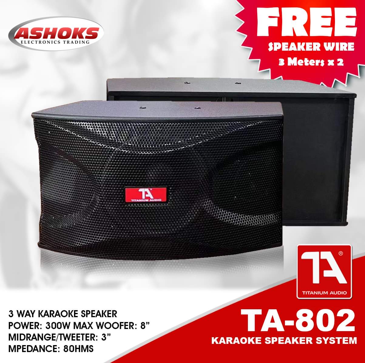 Titanium Audio TA 802 karaoke Speaker System / 300w / 8 inch / 3 Way Speaker / free 2x3m Speaker wire