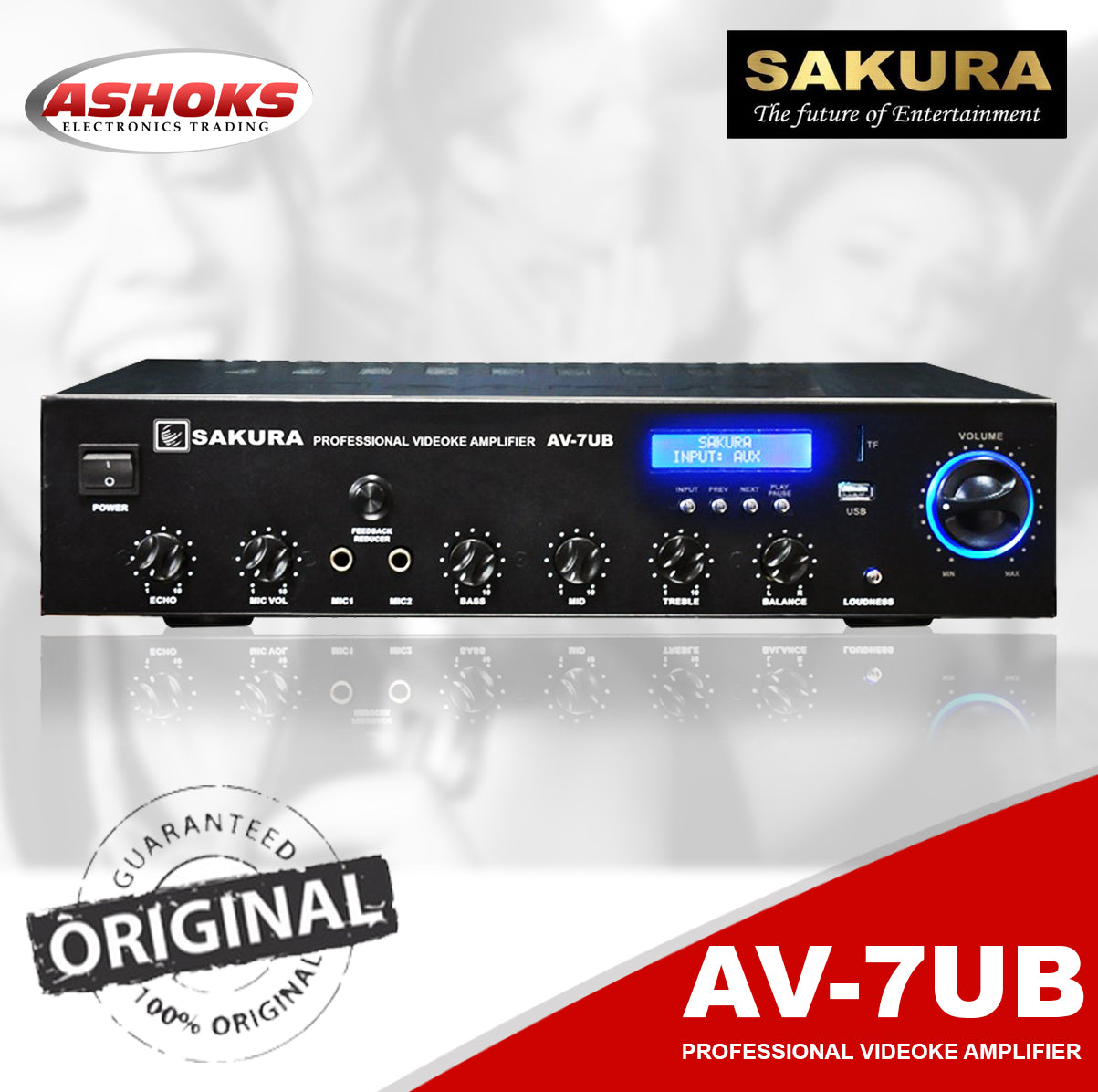 Sakura AV 7UB Amplifier / 850w X 2 / 2 Channel / 2 Mic Input / Bluetooth, USB, SD Port