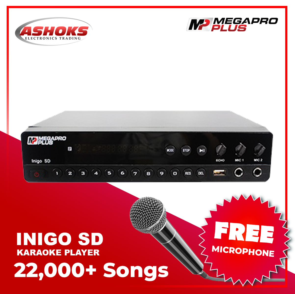 Megapro Plus Inigo SD Karaoke Player /  64GB Class 10 MicroSD High Speed Storage / 22,000+ Songs