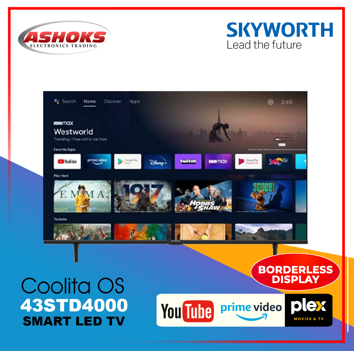 Skyworth 43STD4000 Smart TV / 43 inches / 2k Full HD / Youtube, Prime Video, Plex, Coolita 3.0