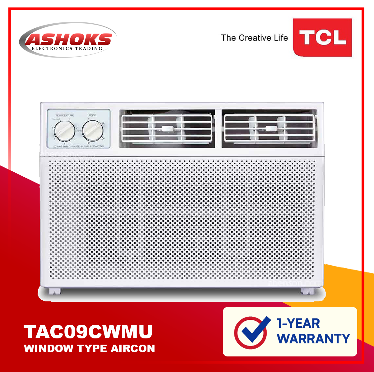 TCL TAC-09CWM/U 1hp Window Type Aircon Manual / 5-in-1 Heath Filters, Easy-to-clean Filter Mesh