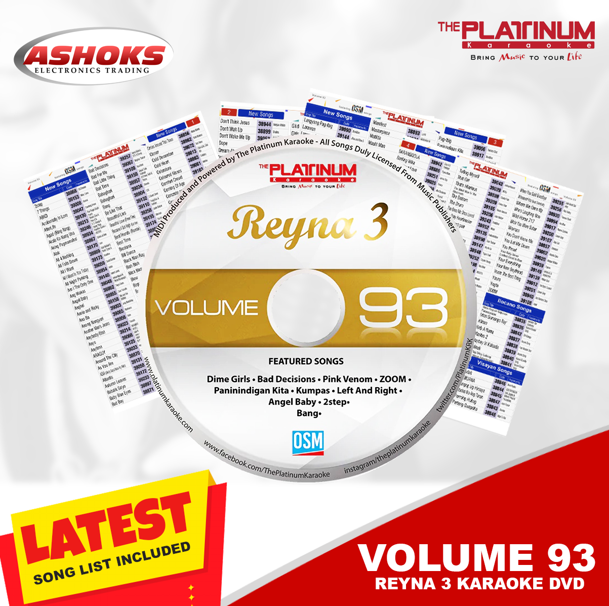 Platinum Karaoke Reyna 3 and Reyna 4 CD with Additional song list / CD and Additional Song list