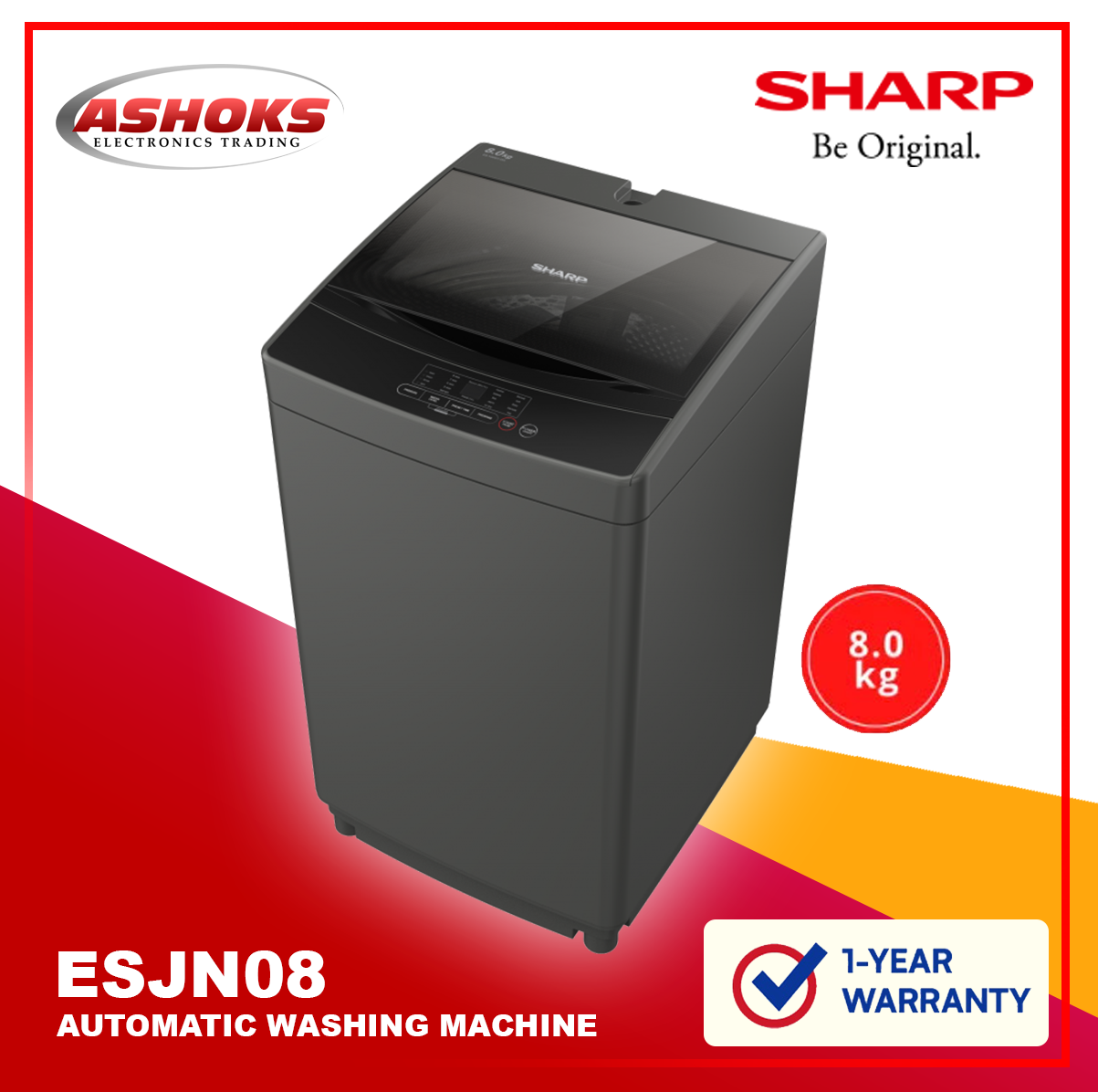 Sharp ES JN08A9(GY) Fully Auto Washing Machine/ Top Load / 8kg