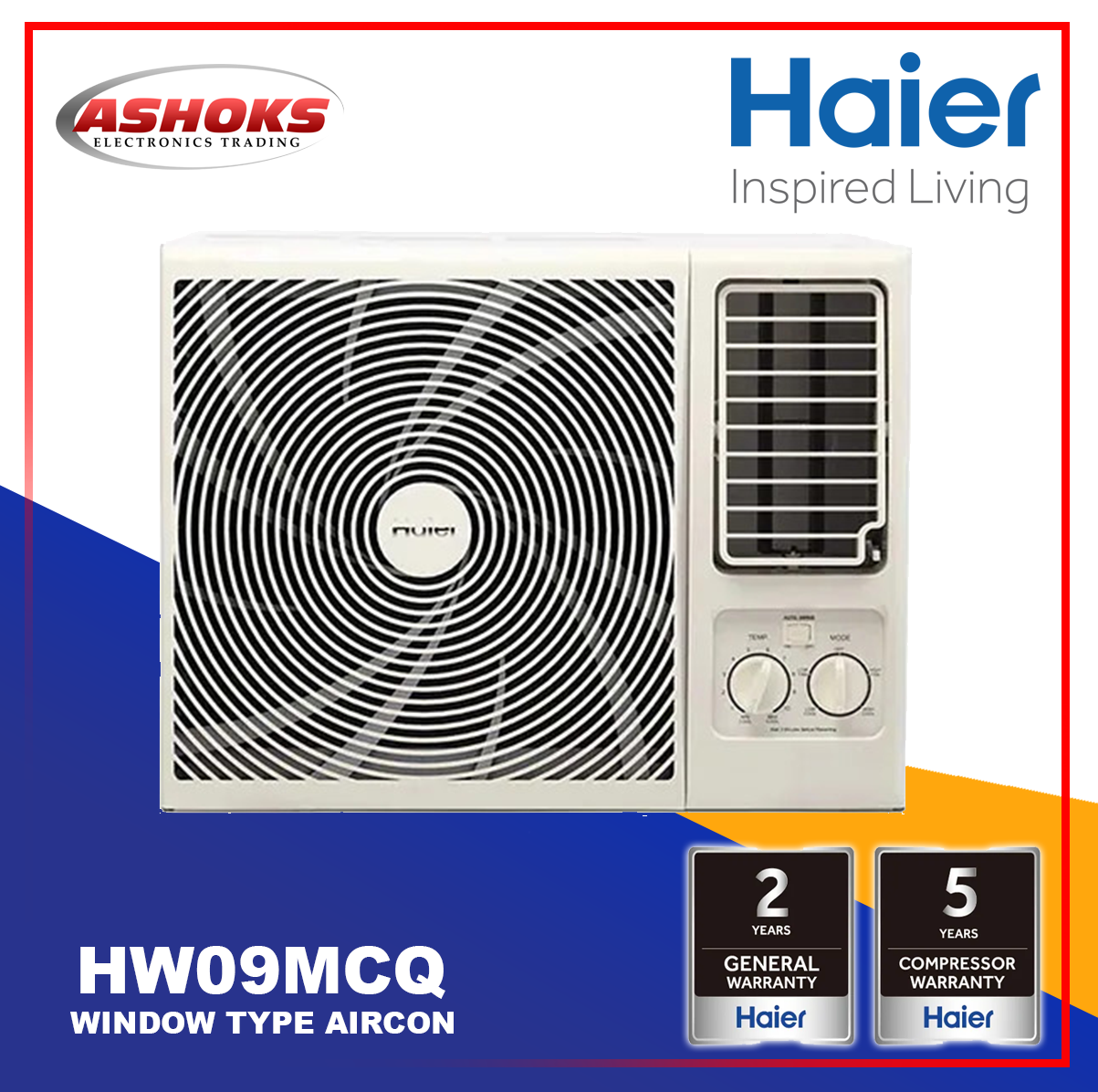 Haier HW 09MCQ13 Window Type Aircon / Whirlwind Design / 1.0 HP Manual Window type Aircon