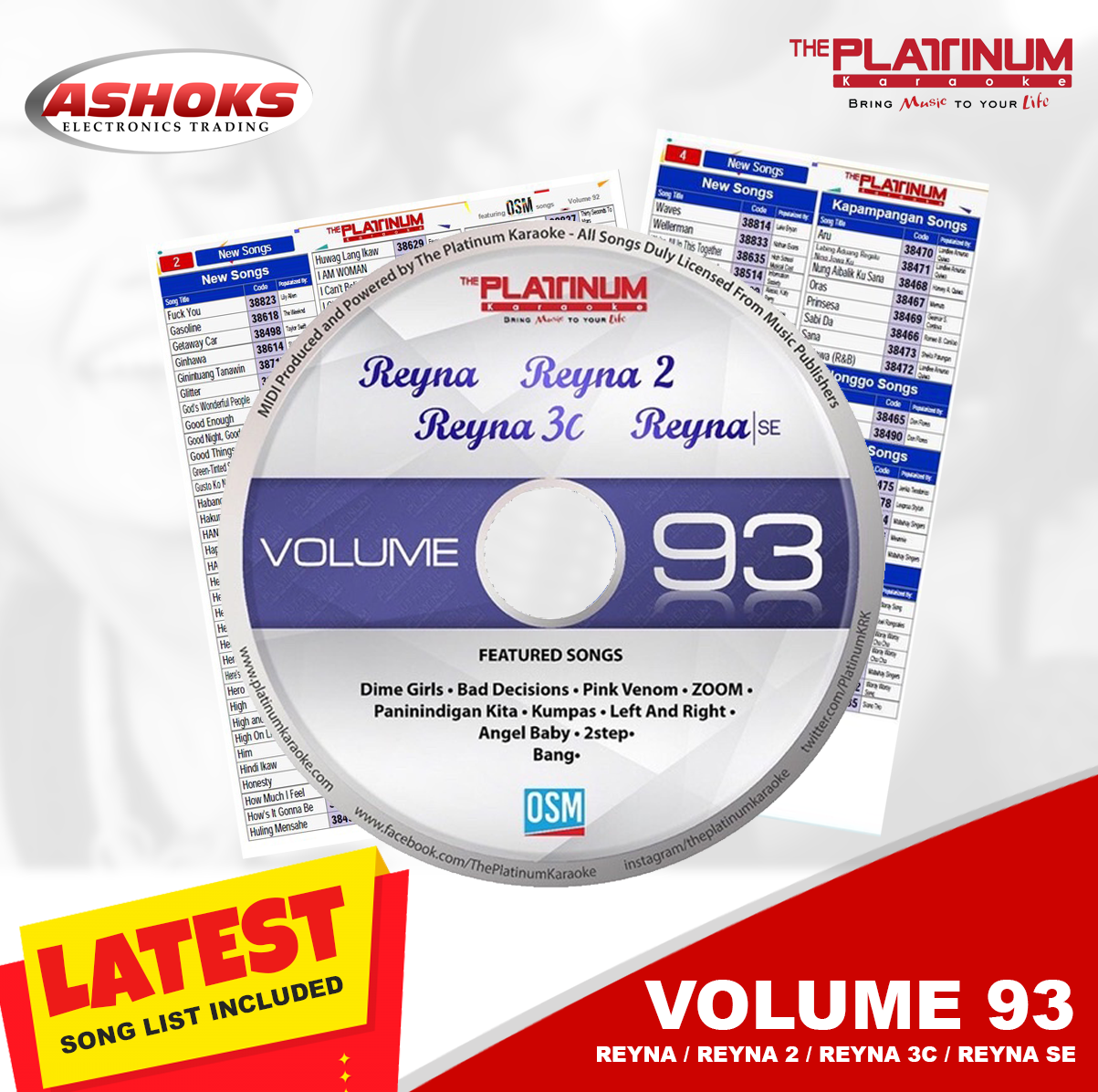 Platinum Karaoke Reyna 3C & Reyna SE CD with Additional Songlist / CD with Additional Songlist