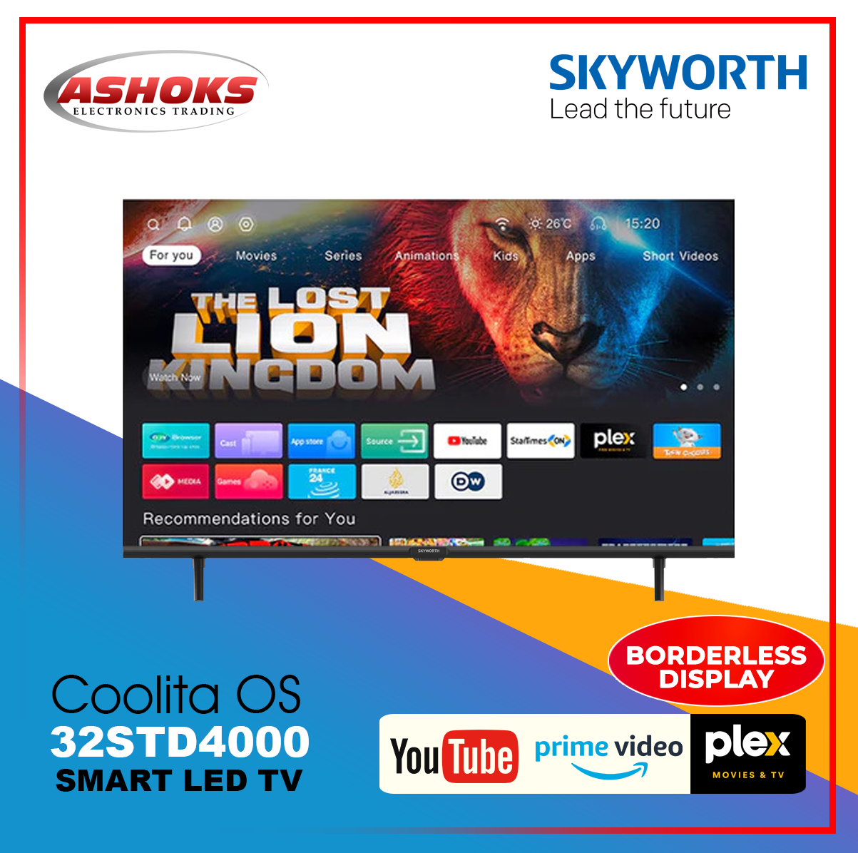 Skyworth 32STD4000 Coolita OS / Smart Led TV / YouTube, Prime Video, Plex / Borderless Display