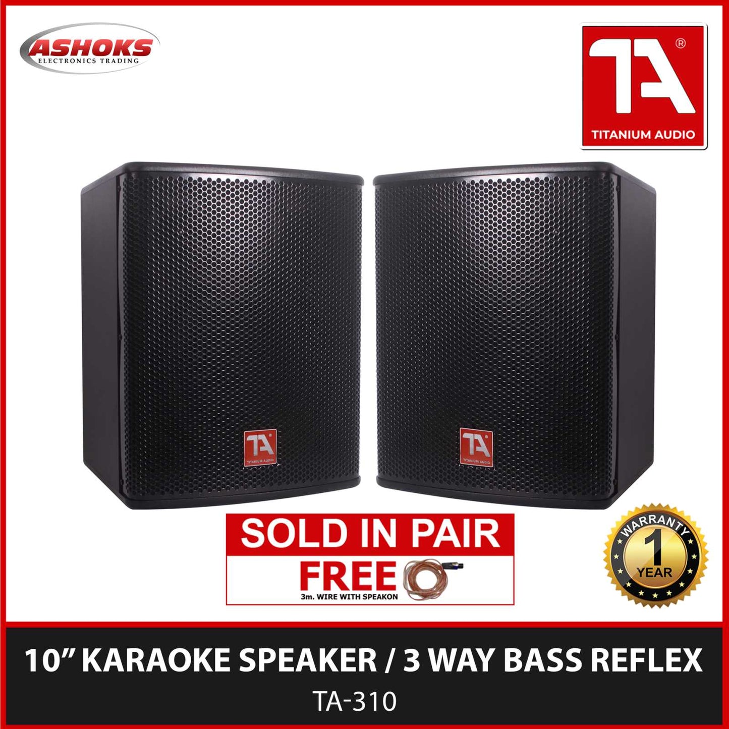 TA 310  3 Way Bass Reflex Karaoke Speaker System (SOLD IN PAIR)