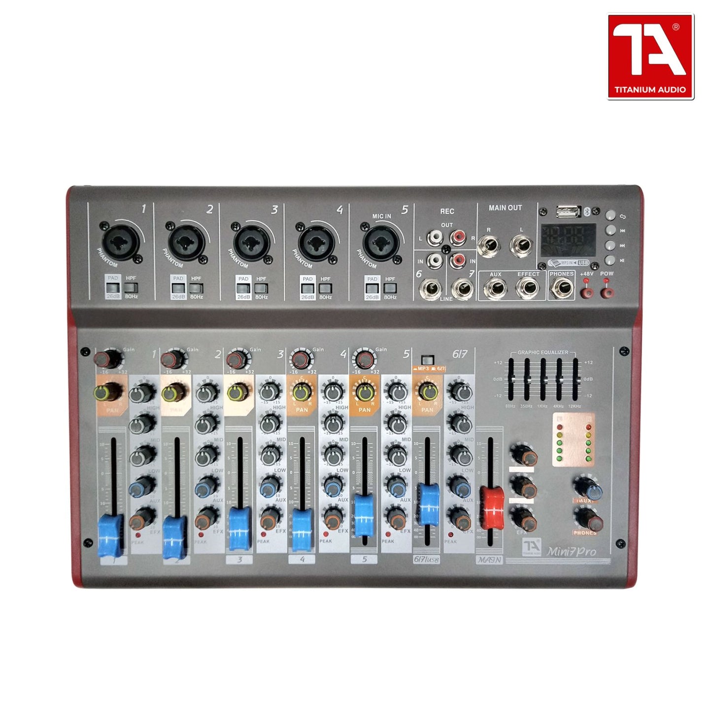 Titanium Audio Mini 7 Pro 7 Channel Mixer /  Professional Mixing Console / Audio Mixer