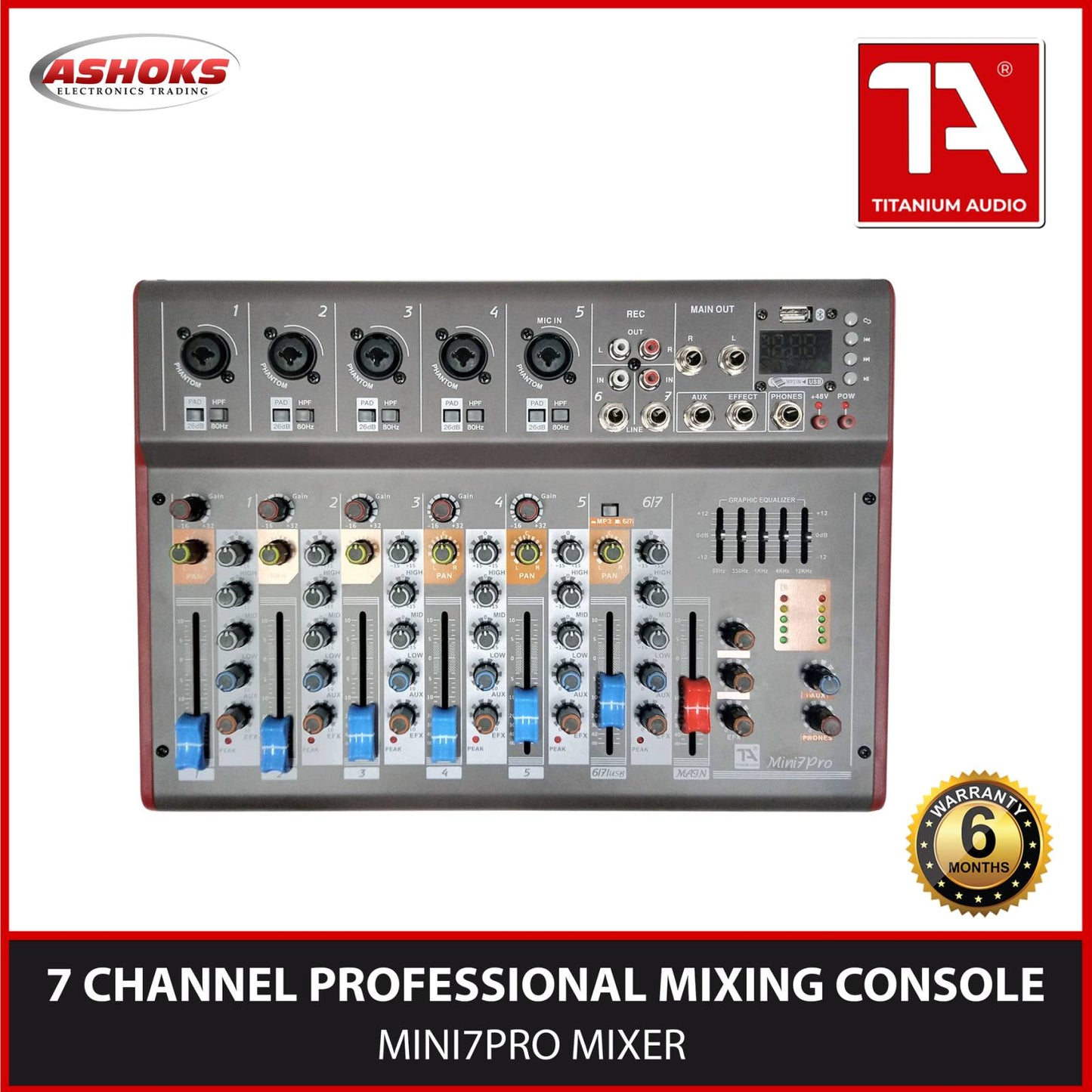 Titanium Audio Mini 7 Pro 7 Channel Mixer /  Professional Mixing Console / Audio Mixer