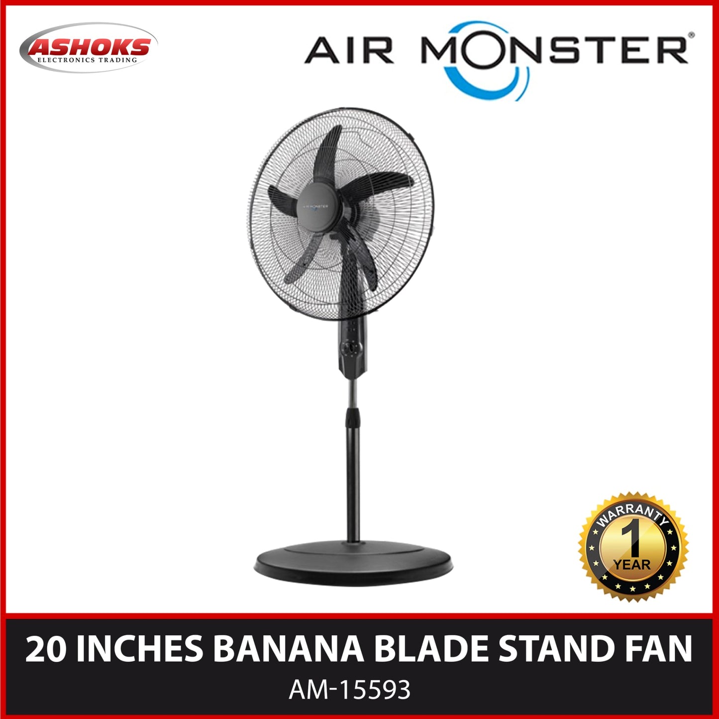 Air Monster 20 inch 3 Speed  Industrial Stand Fan (AM-15593)