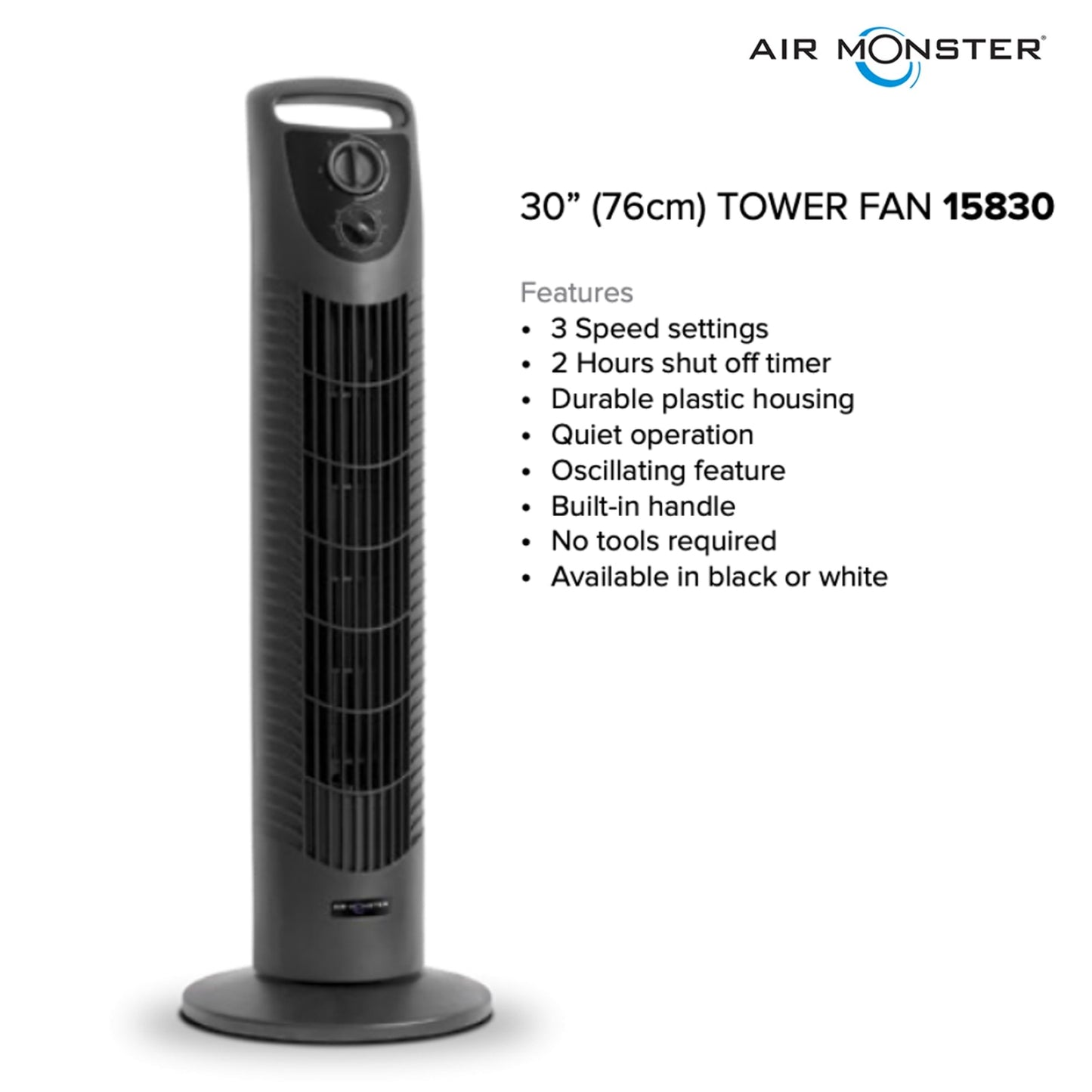 Air Monster 30 inch Tower Fan / AM 15830 (Black)  / Tower fan / Air Monster