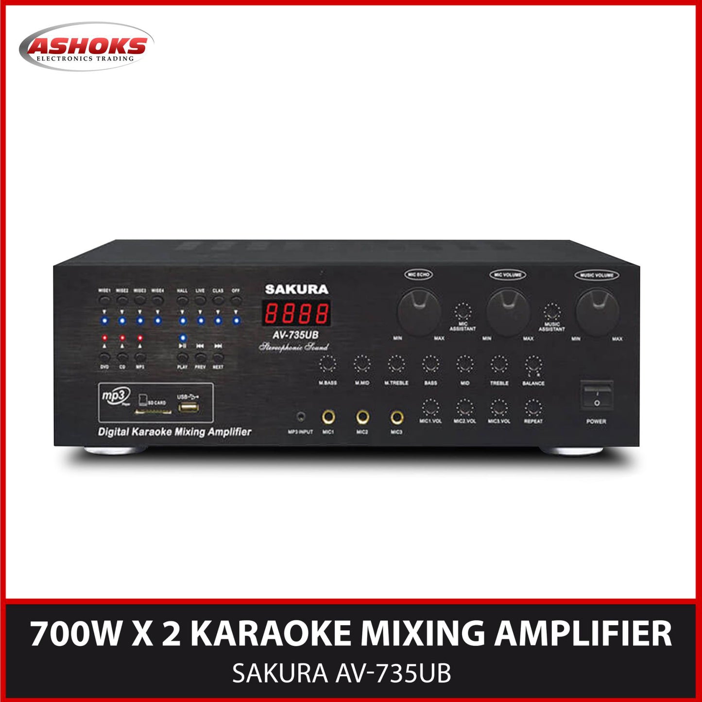 Sakura AV 735UB Amplifier / 700W X 2 / Karaoke Mixing Amplifier /