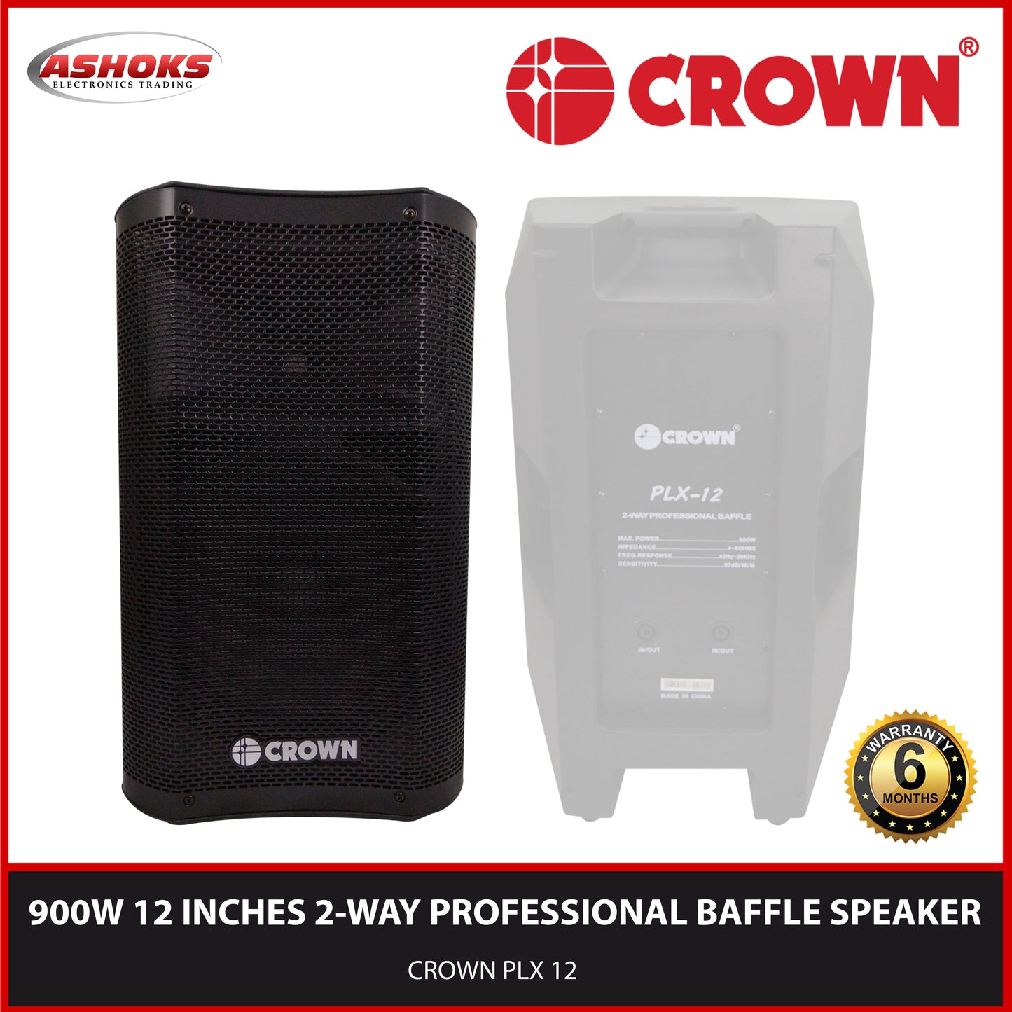 Crown PLX 12 900W 12inch 2-Way Professional Baffle Speaker