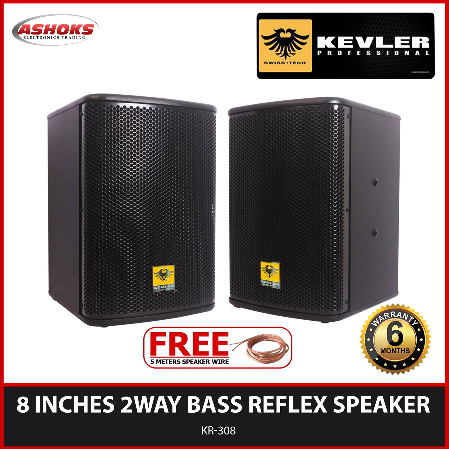 Kevler KR 308 250W Speaker 8 Inch 2-Way Bass Reflex