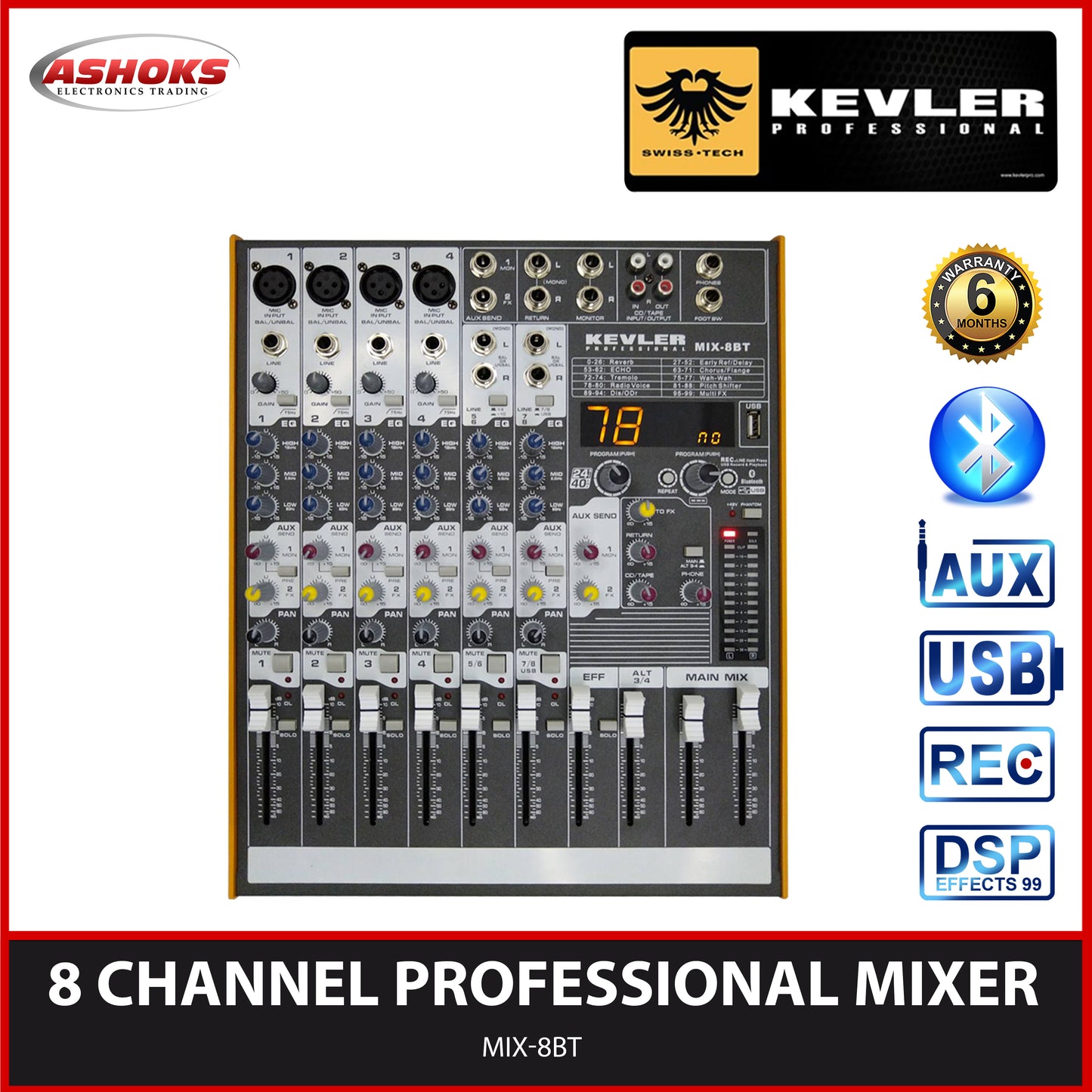 MIX-8BT Professional Mixer with 8 Channel