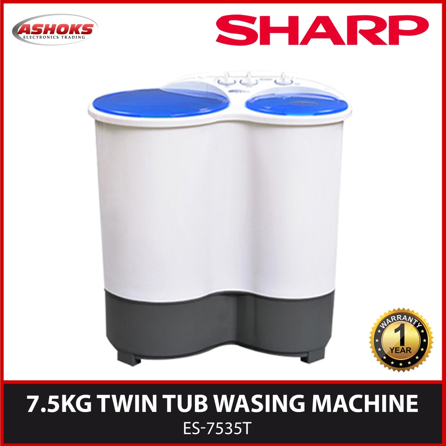 Sharp ES 7535T 7.5 kg Twin Tub Washing Machine / Sharp Washing Machine ES 7535T / Sharp Washing Machine / Sharp